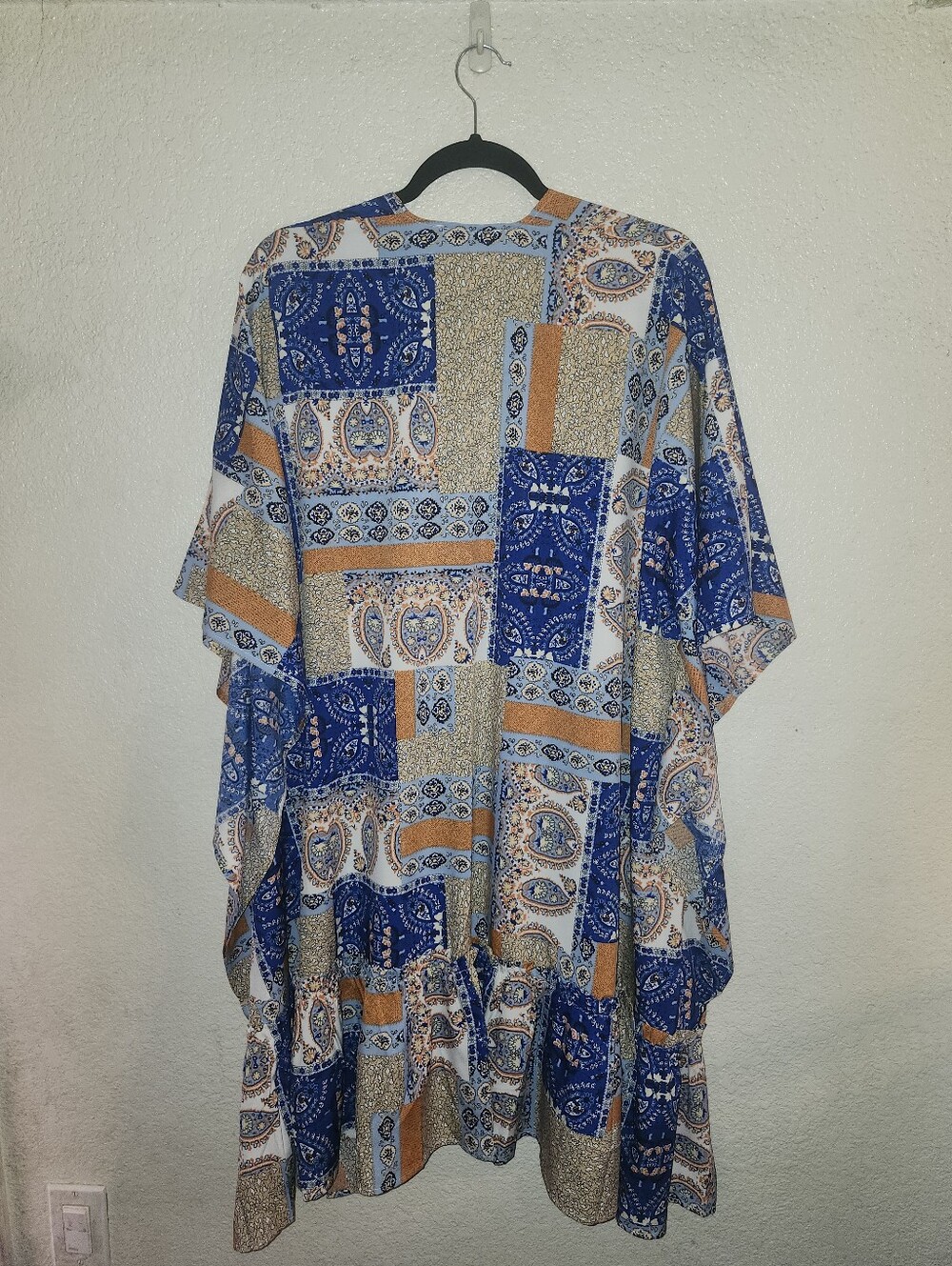 💙🧡💛NWOT Ces Femme "Patchwork Print Open Front Kimono" Sz Med-Oversized💛🧡💙 - Picture 10 of 11